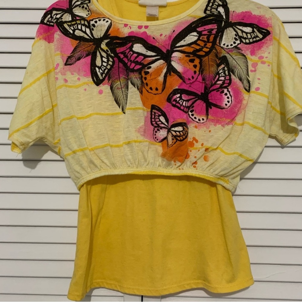 Yellow Butterfly Print Top Size L